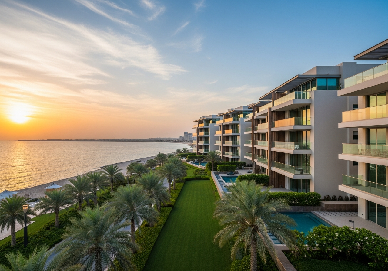 Appartement résidentiel moderne au design élégant avec une grande terrasse donnant directement sur la mer dans la province d'Al Batinah Sud