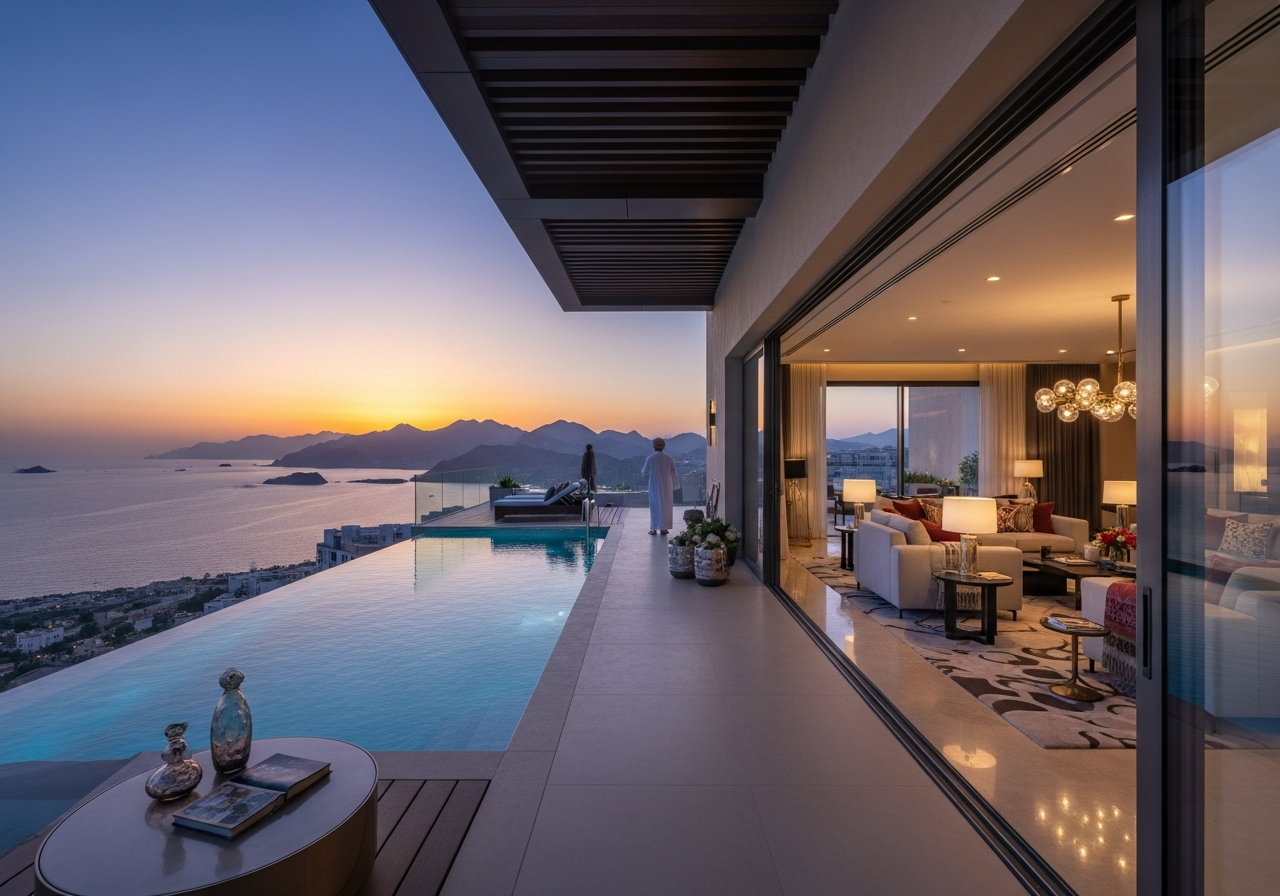 Muskat'ta teraslı ve harika manzaralı lüks satılık penthouse