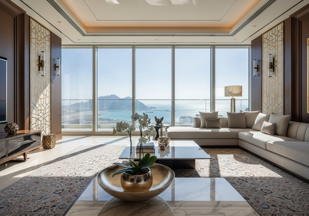 Appartement penthouse de luxe à vendre à Oman avec une vue panoramique imprenable sur la mer depuis la terrasse