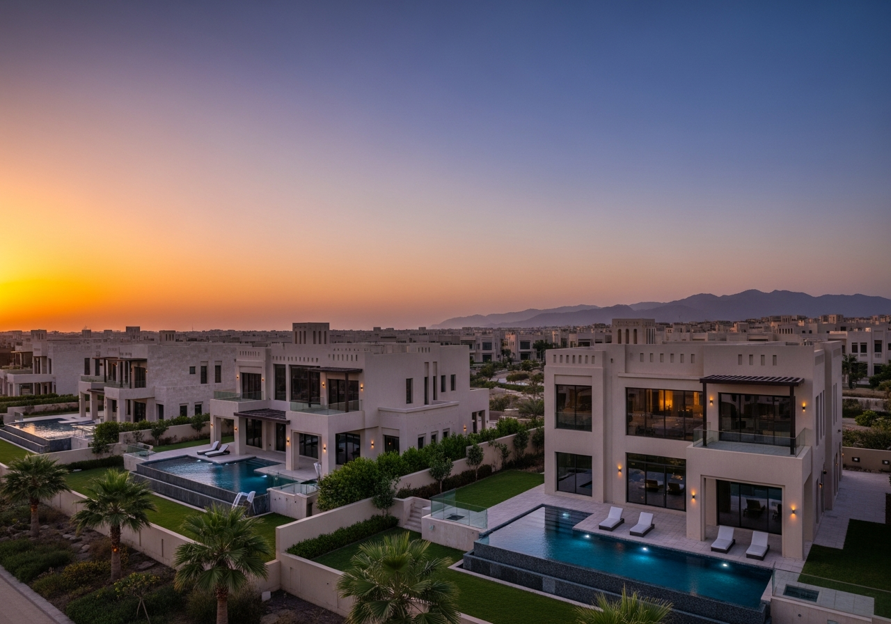 Luxury villa with modern architectural design for sale in Muscat within an integrated residential complex as an investment opportunity